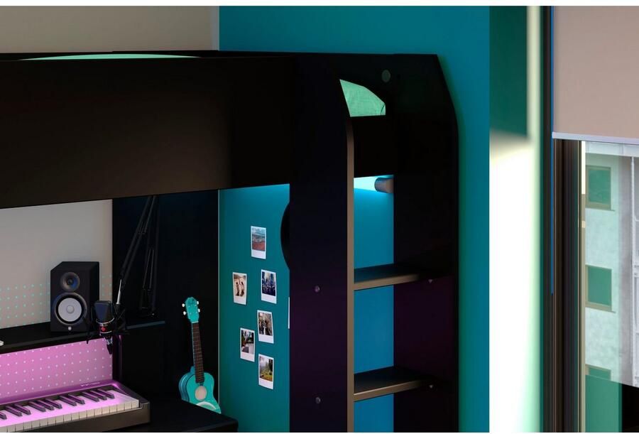 Parisot Hoogslaper Gaming-bed met bureau USB-aansluiting LED veel opbergruimte - Foto 4