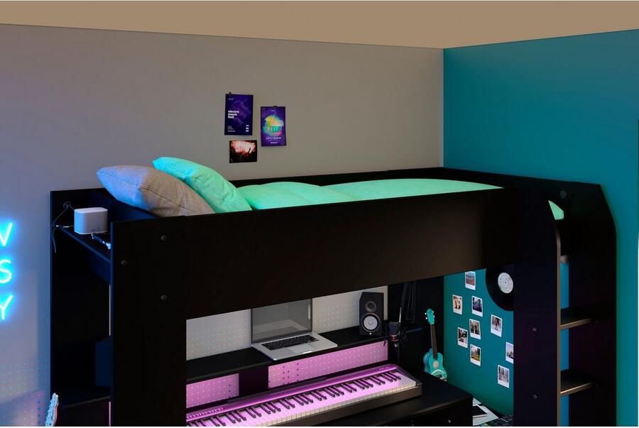 Parisot Hoogslaper Gaming-bed met bureau USB-aansluiting LED veel opbergruimte - Foto 14