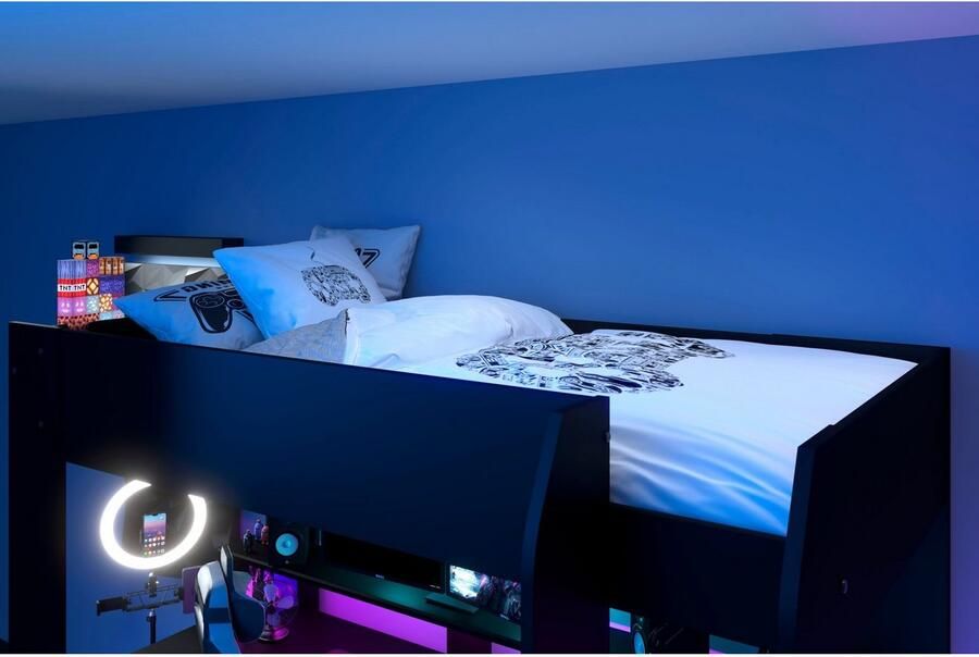 Parisot Hoogslaper Gaming-bed met bureau USB-aansluiting LED veel opbergruimte - Foto 12