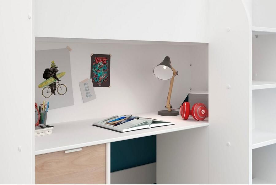 PARISOT Gecombineerde hoogslaper voor kinderen Wit en eiken decor Inclusief bedbodem 90x200 cm TOM - Foto 10