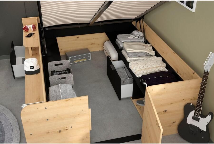 Parisot Ledikant met bergruimte Reis maximale opbergruimte zoals een inloopkast Opbergruimtes hydraulische bedbox met planken lade deur - Foto 8