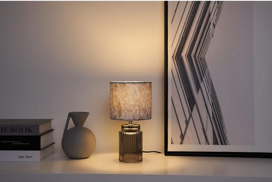 Pauleen Tafellamp Classy Velvet max20W grijs rookglas 230V fluweel glas