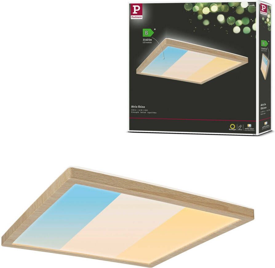 Paulmann Led-plafondlamp LED paneel Atria Shine IP44 vierkant mm witte schakelaar houtlook eiken (1 stuk)