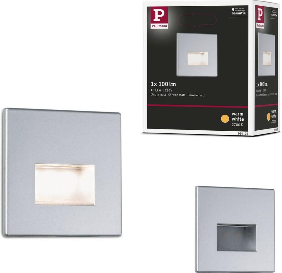 Paulmann Edge Inbouwwandlamp chroom mat incl. verlichtingsmiddel 5.5 cm 2700 K - Foto 2