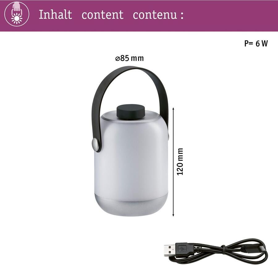 Paulmann Tafellamp Buiten Mobiele Tafel lamp Clutch IP44 3000K 1 6W 5V dimbaar (1 stuk)