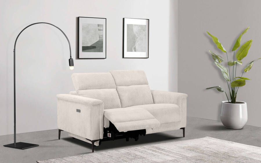 Places of Style 2-zitsbank Lund in Cord met handmatige of elektrische Relaxfunctie USB hoofdeinde verstelbaar breedte 160 cm