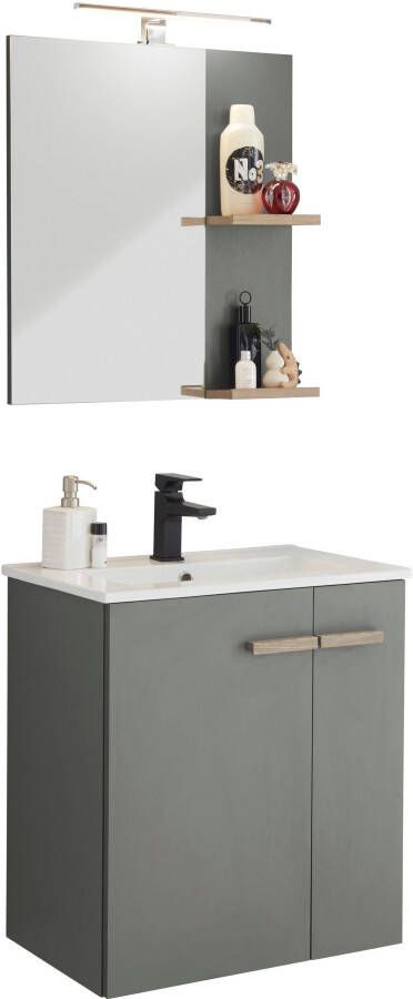 Places of Style Badkamerserie Solid Breedte 60 cm wastafelonderkast met inbouw-wasbak spiegel opbouwarmatuur (2 stuks)