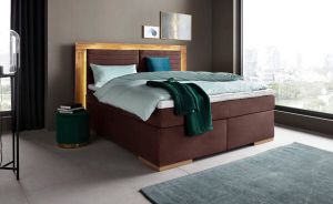Places of Style Boxspring Cup met ledverlichting massief houten lijst en topmatras in 2 hardheden
