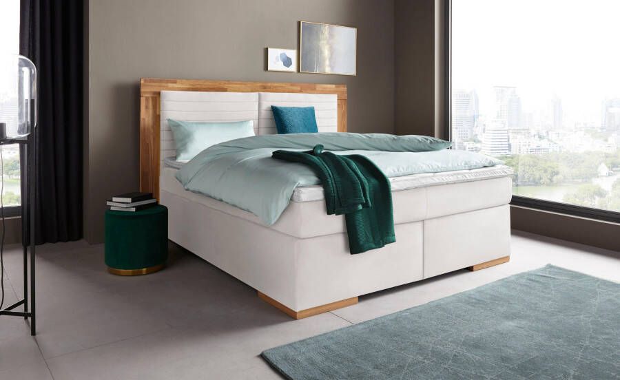 Places of Style Boxspring Cup met ledverlichting massief houten lijst en topmatras in 2 hardheden