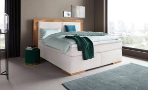 Places of Style Boxspring Cup met ledverlichting massief houten lijst en topmatras in 2 hardheden