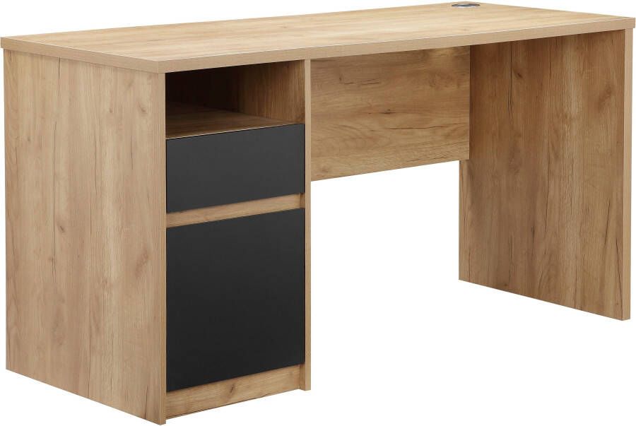 Places of Style Bureau CRACO computertafel kabeldoorvoer met open vak lade en deur breedte 140 cm