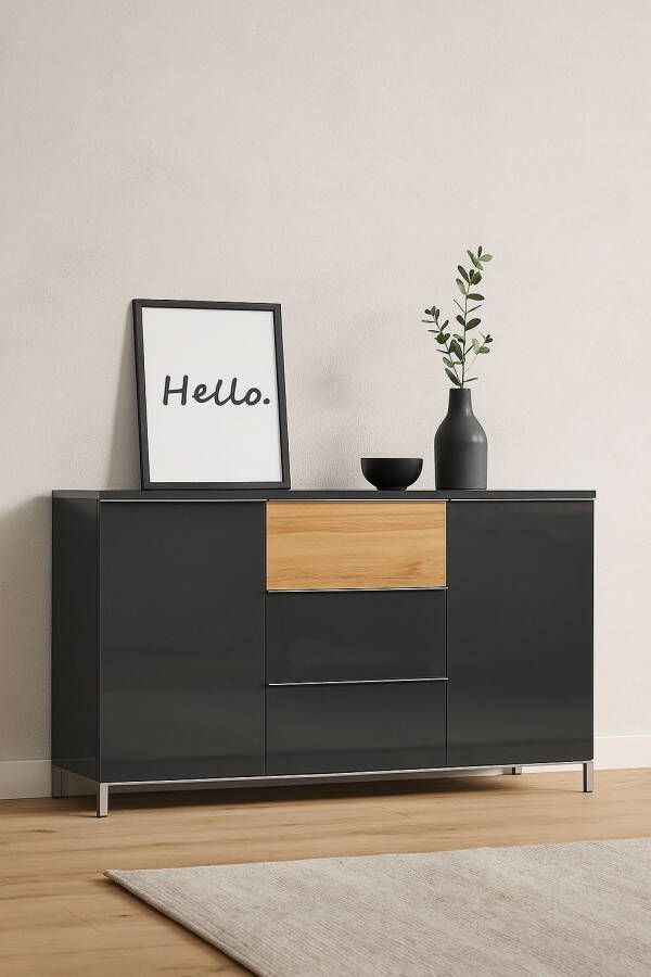 Places of Style Dressoir Onyx Commode met 3 lades en 2 deuren UV lak hoogglans Kombicommode mit Soft-Close-functie maten (B D H) 152 45 88cm