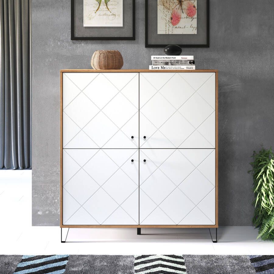 Places of Style Highboard Touch Opbergkast frezingen in ruitlook breedte 123 cm