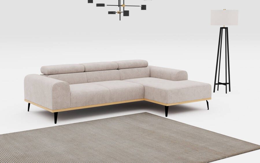 Places of Style Hoekbank Carlo L-vorm met hoofdeinde-verstelling & houten frame-look optionele relaxfunctie