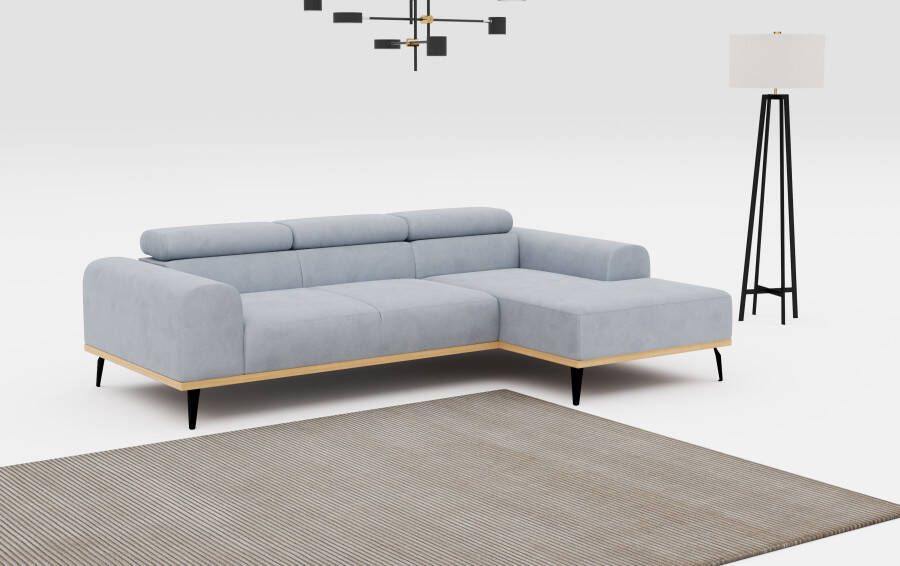 Places of Style Hoekbank Carlo L-vorm met hoofdeinde-verstelling & houten frame-look optionele relaxfunctie