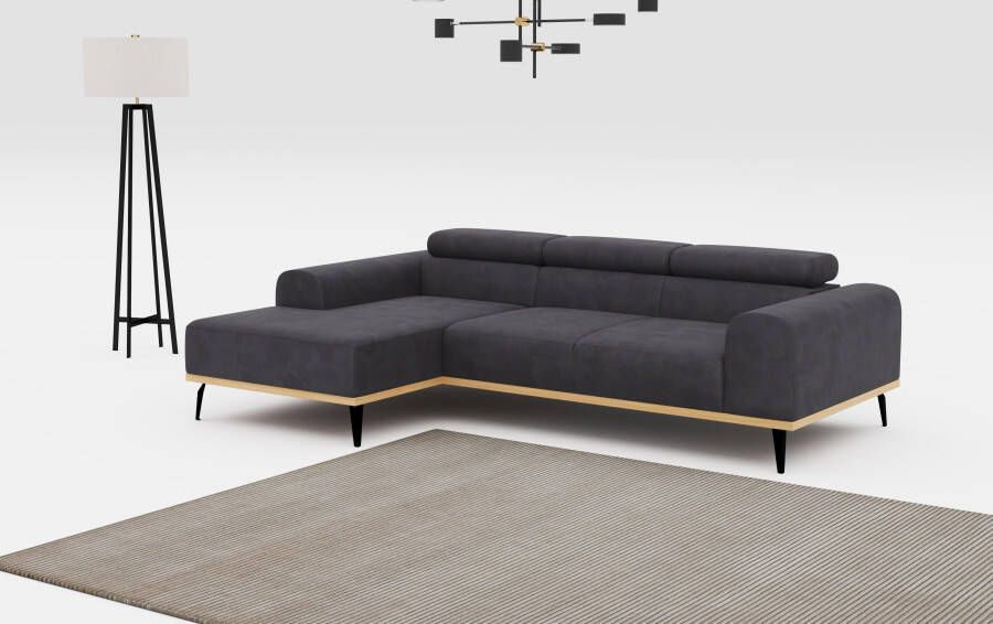 Places of Style Hoekbank Carlo L-vorm met hoofdeinde-verstelling & houten frame-look optionele relaxfunctie