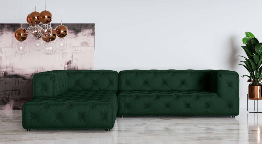 Places of Style Hoekbank FOLLINA L-vorm met klassieke Chesterfield-knoopstiksels