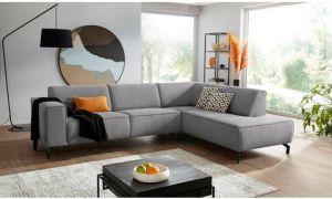 Places of Style Hoekbank Lorcan met zwarte metalen poten bekleding van zachte structuurstof