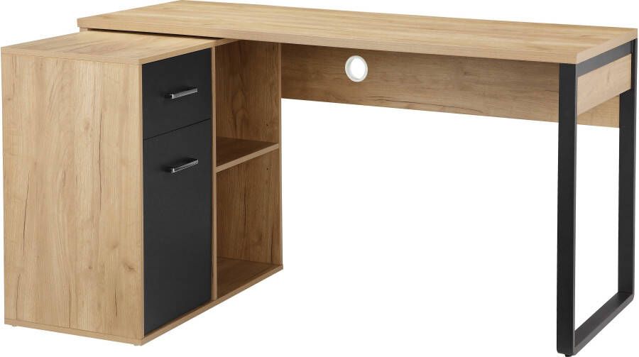 Places of Style Hoekbureau Moid computertafel kabeldoorvoer met planken Lade en deur flexibel plankelement 140x82-115 cm