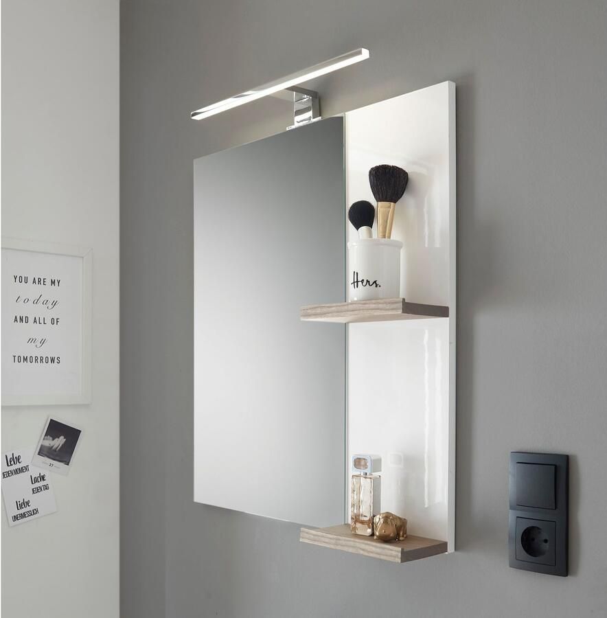 Places of Style Badspiegel SOLiD spiegel in modern design wandspiegel in twee kleuren beschikbaar twee legplanken opbouwlamp