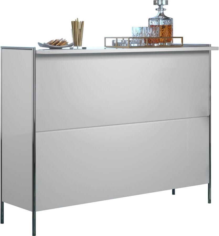 Places of Style Bartafel Imperia Mobiele bar met chroomframe veel opbergruimte (B D H) 140 48 109 cm
