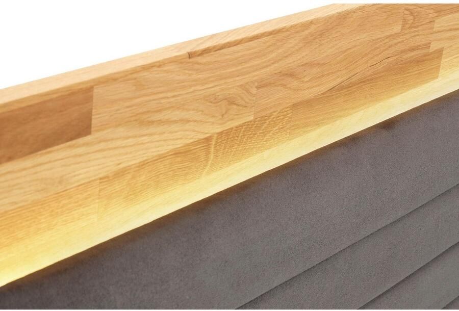 Places of Style Boxspring Cup met ledverlichting massief houten lijst en topmatras in 2 hardheden