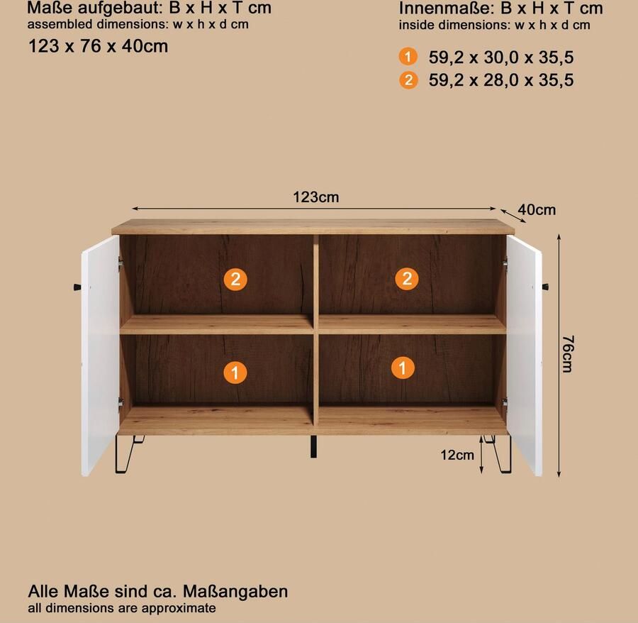 Places of Style Dressoir Tarragona Dressoir met 2 deuren & Soft-Close (B D H) 123 40 76 cm