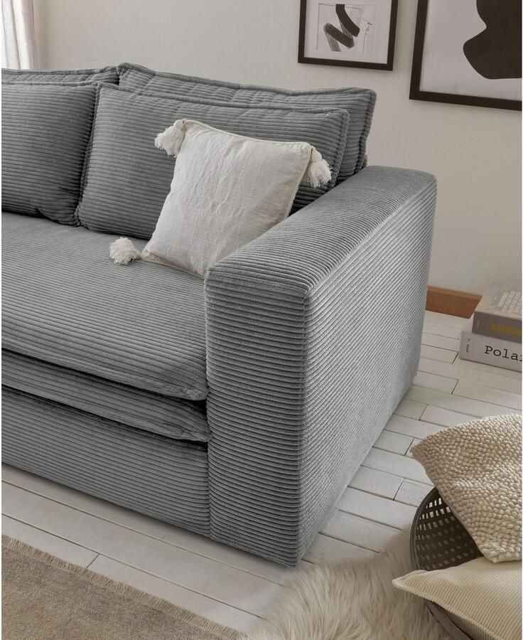 Home affaire Zithoek PIAGGE Hoogwaardige cord fauteuil en hocker klein als set (2-delig)