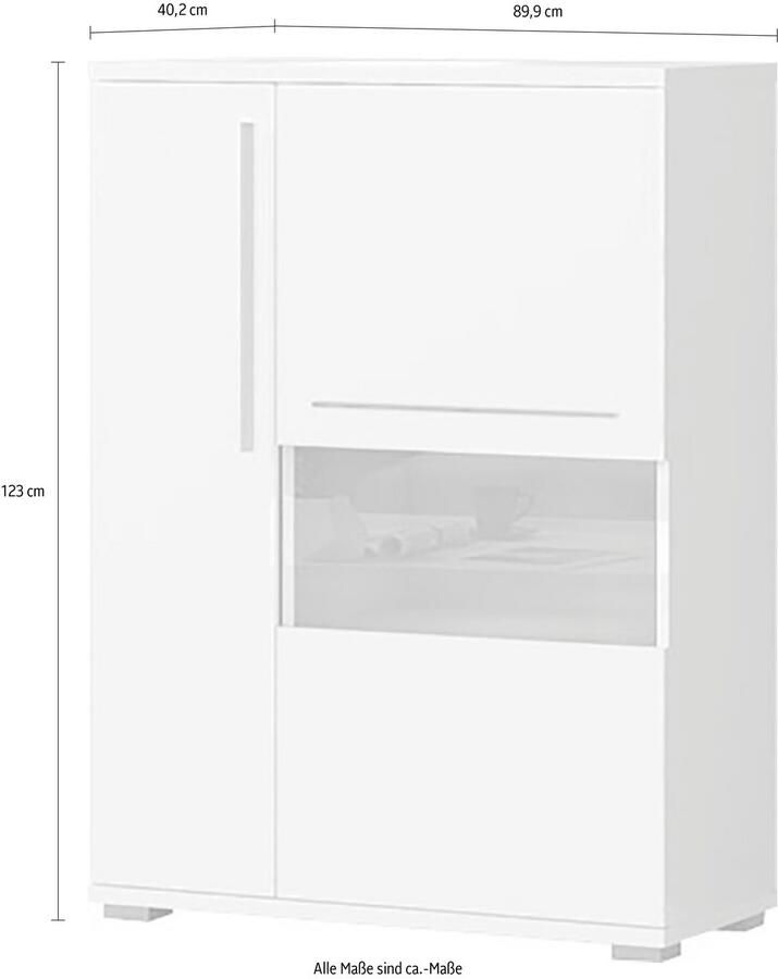 Places of Style Highboard Piano Vitrine UV-gecoat soft close-functie