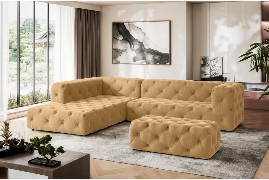 Places of Style Hocker FOLLINA Beklede poef met klassieke Chesterfield-knopafwerking
