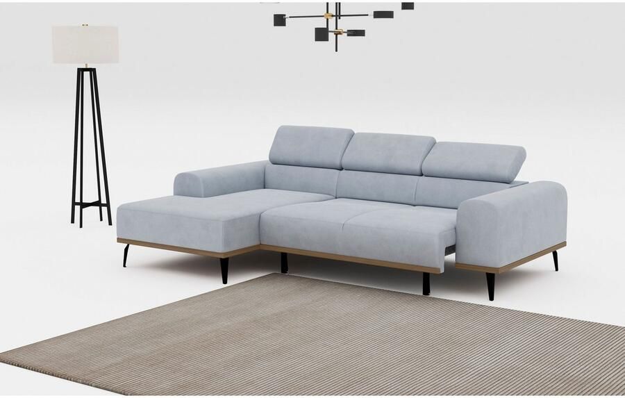 Places of Style Hoekbank Carlo L-vorm met hoofdeinde-verstelling & houten frame-look optionele relaxfunctie