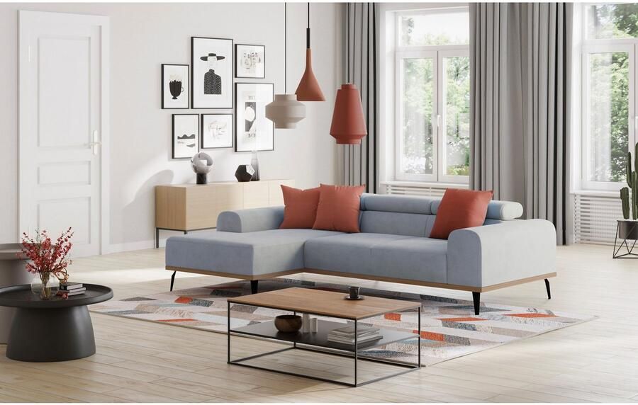 Places of Style Hoekbank Carlo L-vorm met hoofdeinde-verstelling & houten frame-look optionele relaxfunctie