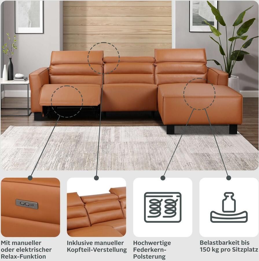 Home affaire Hoekbank Carpari L-vorm 263 cm handmatige of elektrische relaxfunctie