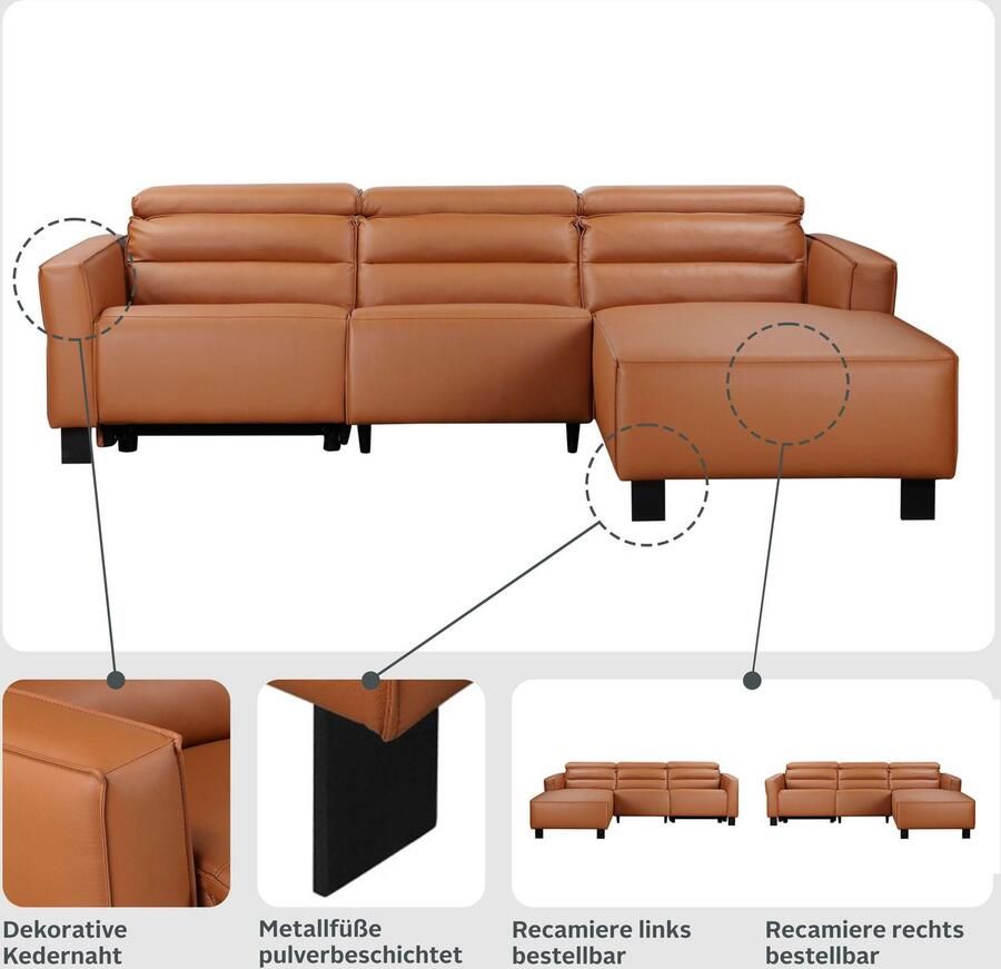 Home affaire Hoekbank Carpari L-vorm 263 cm handmatige of elektrische relaxfunctie