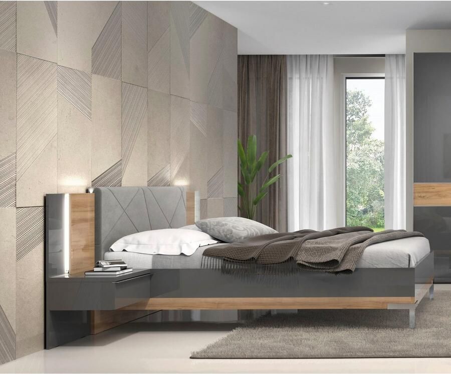 Places of Style Bedframe Onyx FSC-gecertificeerd hoogwaardige UV Lak Hoogglans antraciet