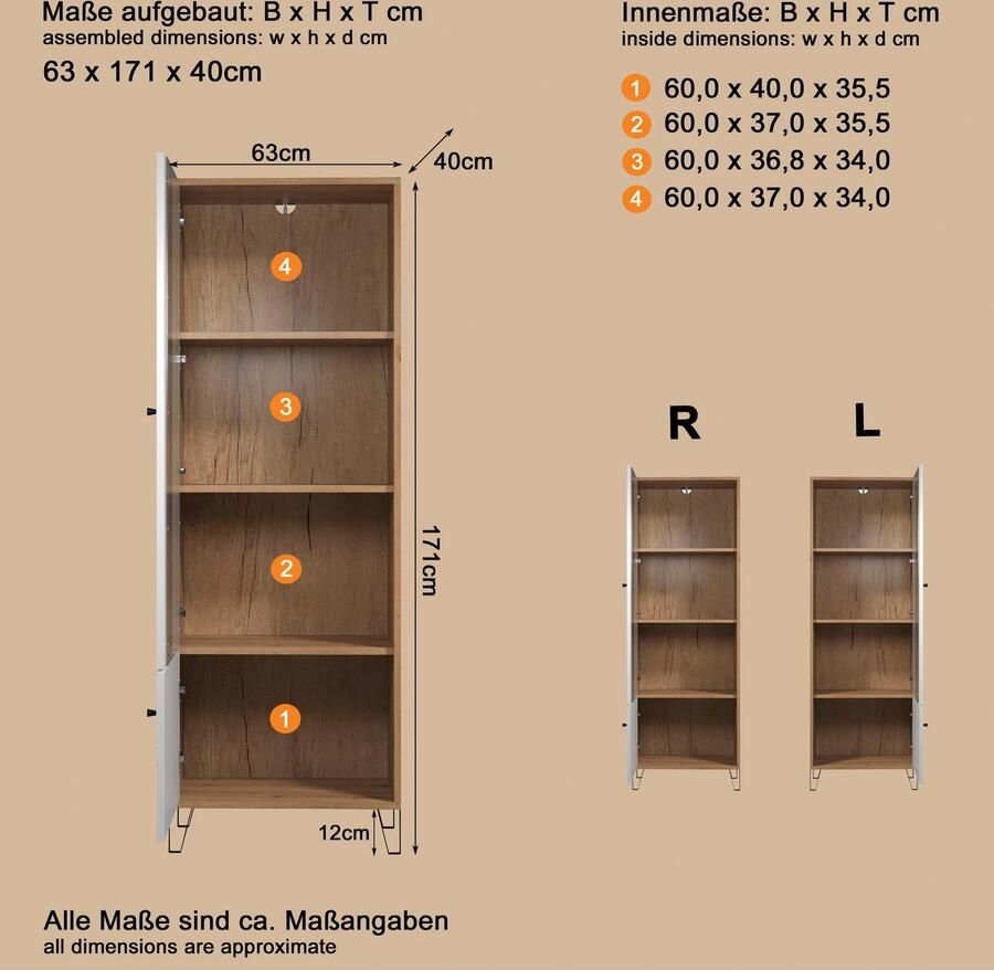 Places of Style Staande vitrinekast Tarragona Staande vitrinekast met 2 deuren (B D H) 63 40 172 cm