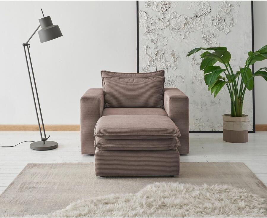 Home affaire Zithoek PIAGGE Hoogwaardige cord fauteuil en hocker klein als set (2-delig)