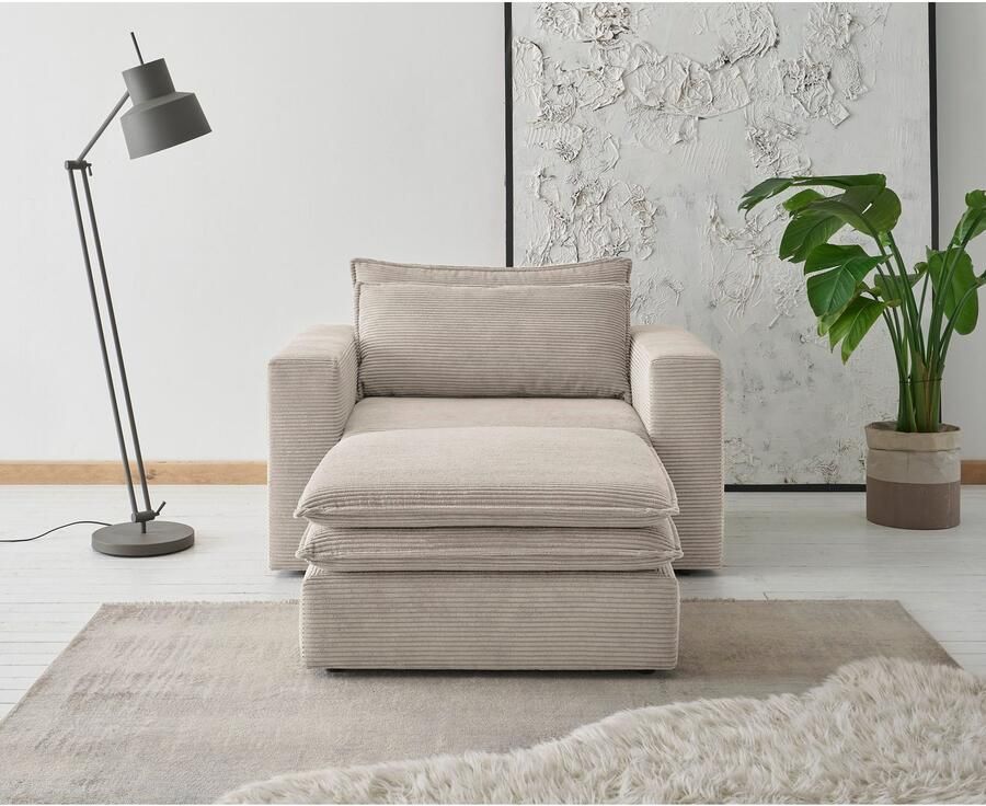 Places of Style Zithoek PIAGGE Hoogwaardige cord loveseat en loveseat-hocker als set (2-delig)