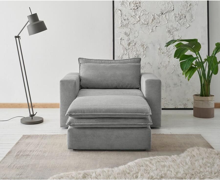 Places of Style Zithoek PIAGGE Hoogwaardige cord loveseat en loveseat-hocker als set (2-delig)