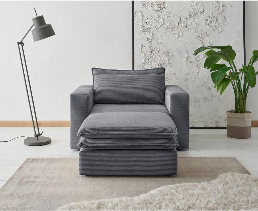 Places of Style Zithoek PIAGGE Hoogwaardige cord loveseat en loveseat-hocker als set (2-delig)