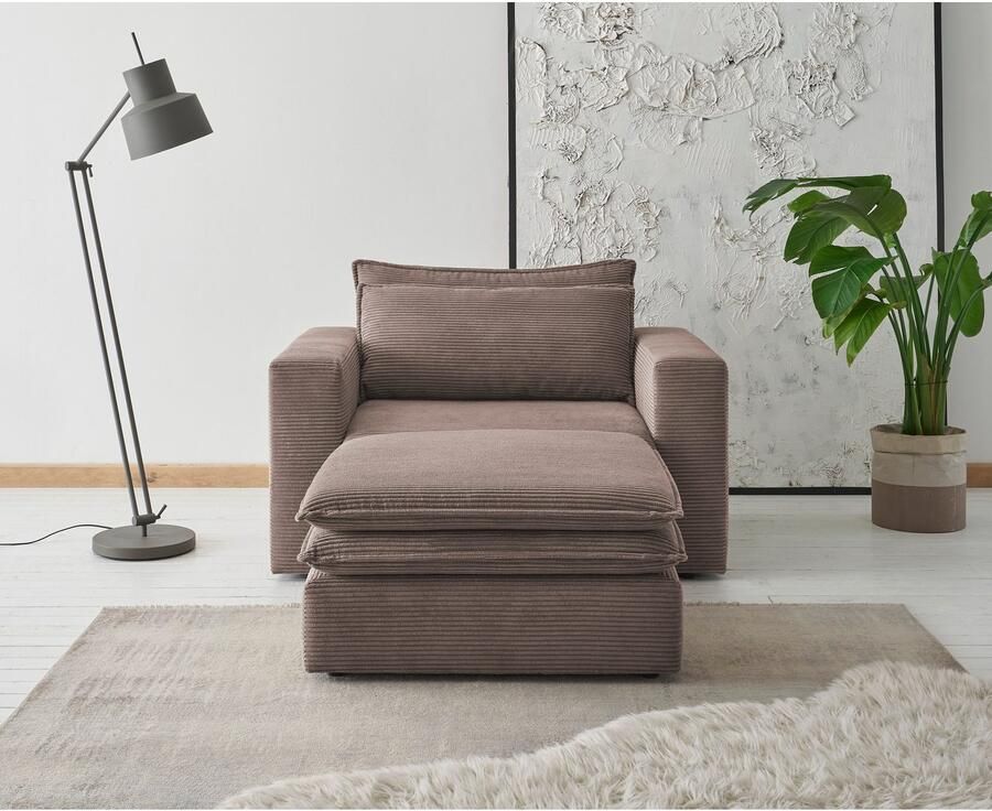 Places of Style Zithoek PIAGGE Hoogwaardige cord loveseat en loveseat-hocker als set (2-delig)