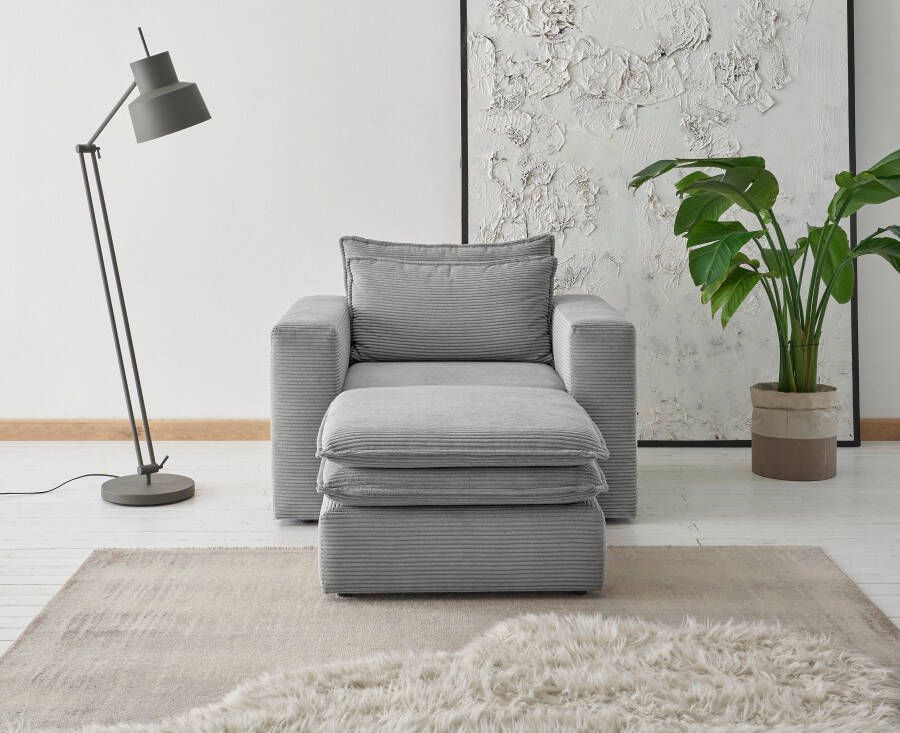 Places of Style Zithoek PIAGGE Hoogwaardige cord fauteuil en hocker klein als set (2-delig)