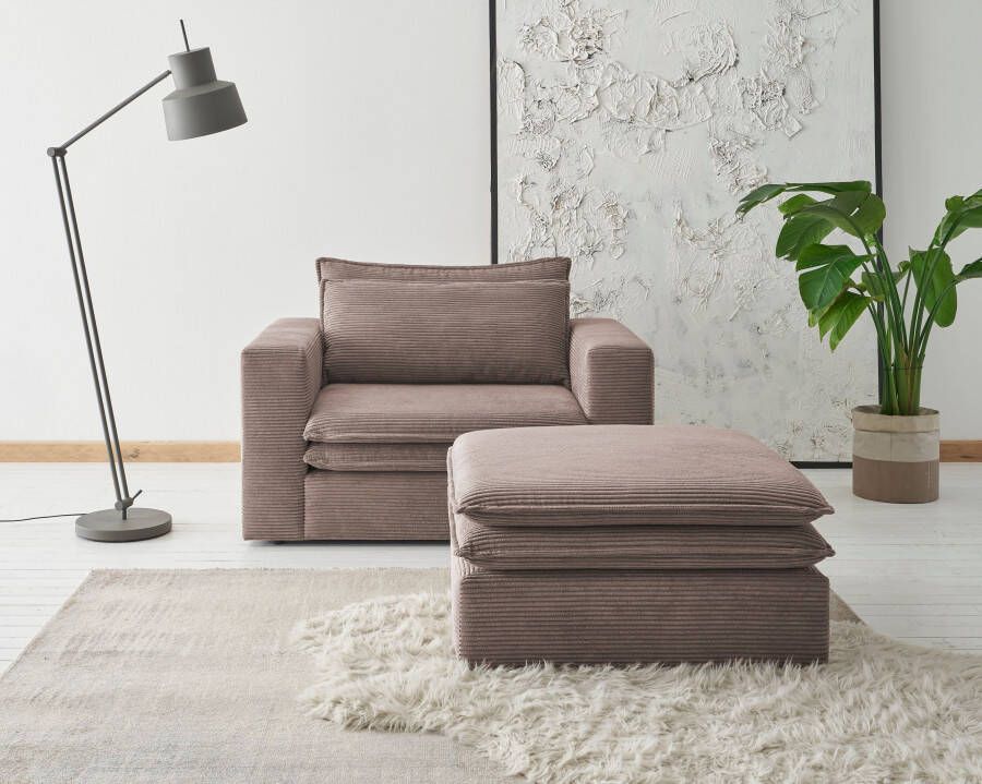 Places of Style Zithoek PIAGGE Hoogwaardige cord loveseat en loveseat-hocker als set (2-delig)