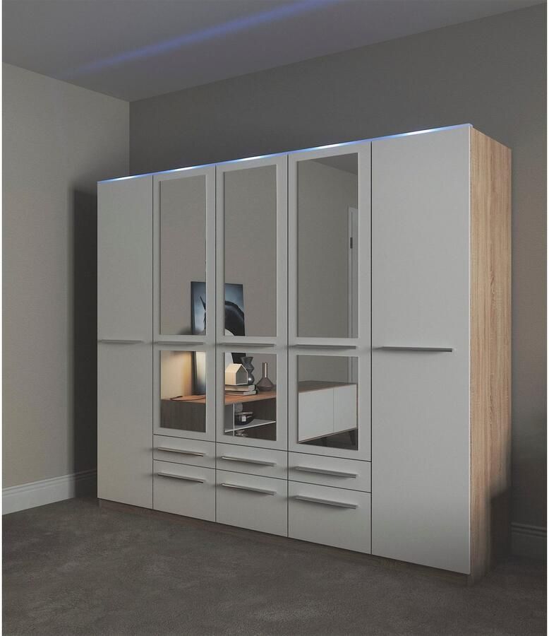 Priess Kledingkast Kast garderobe waskast Barcelona in 5 breedtes veel opbergruimte ruime lades met spiegel made in germany