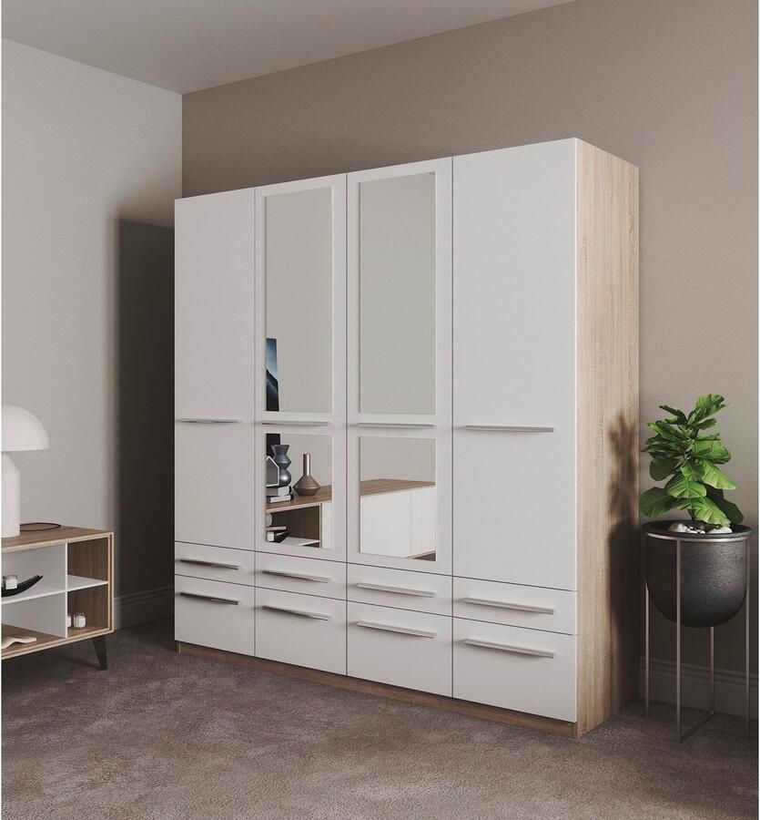 Priess Kledingkast Kast garderobe waskast Barcelona in 5 breedtes veel opbergruimte ruime lades met spiegel made in germany