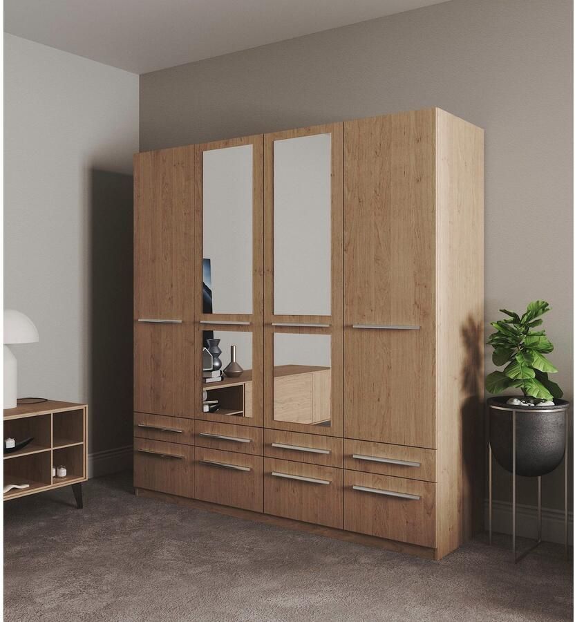 Priess Kledingkast Kast garderobe waskast Barcelona in 5 breedtes veel opbergruimte ruime lades met spiegel made in germany