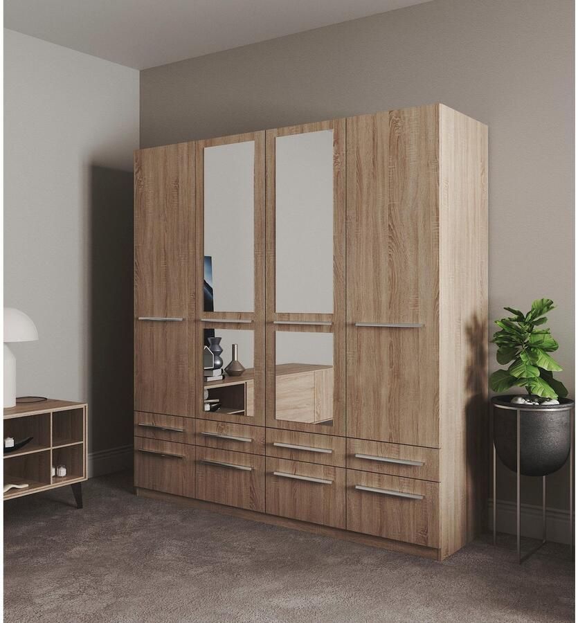 Priess Kledingkast Kast garderobe waskast Barcelona in 5 breedtes veel opbergruimte ruime lades met spiegel made in germany