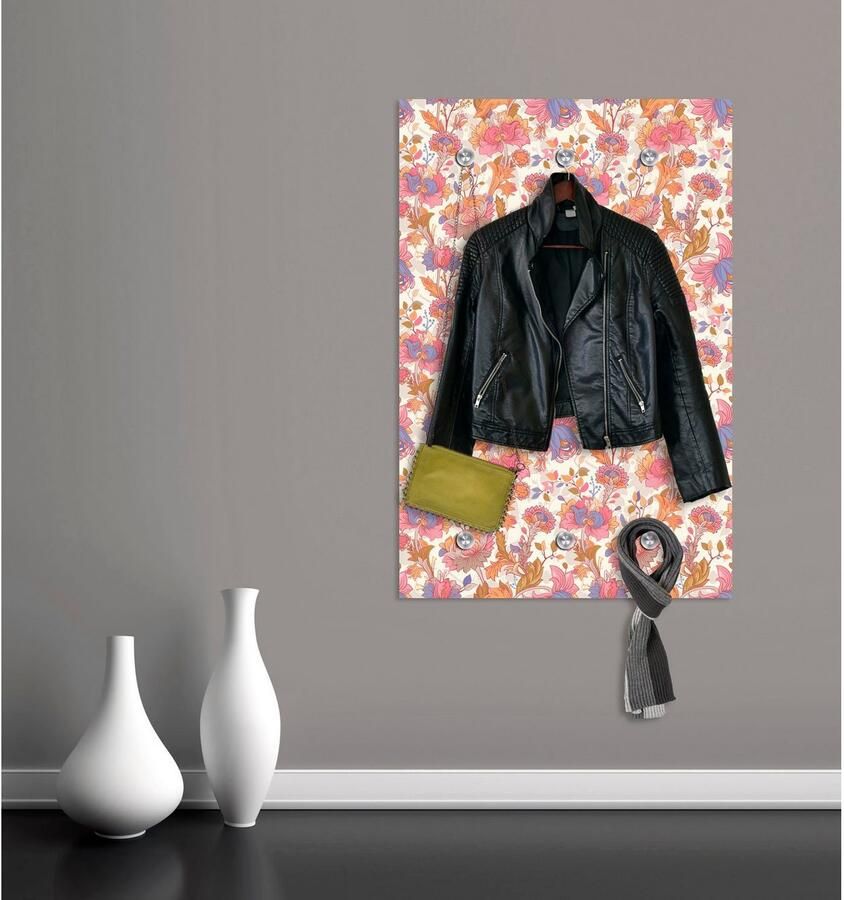 Queence Kapstok Bloemen met 6 haken 80 x 120 cm