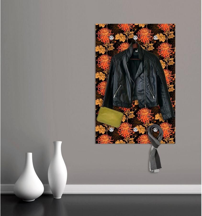 Queence Kapstok Bloemen met 6 haken 80 x 120 cm