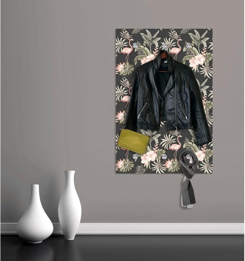 Queence Kapstok Flamingo's met 6 haken 80 x 120 cm